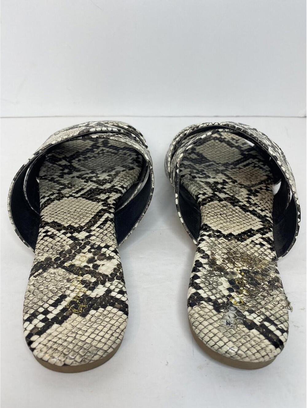 Qupid Black /brown /ivory Snake Print Faux Leather Slides Sandals, Size 7 - Picture 10 of 16